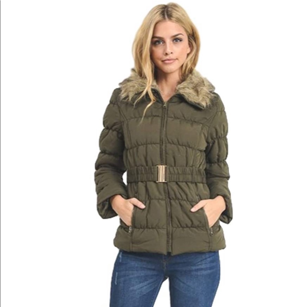 New! Olive puffer Jacket! (F0070) - Picture 5 of 7